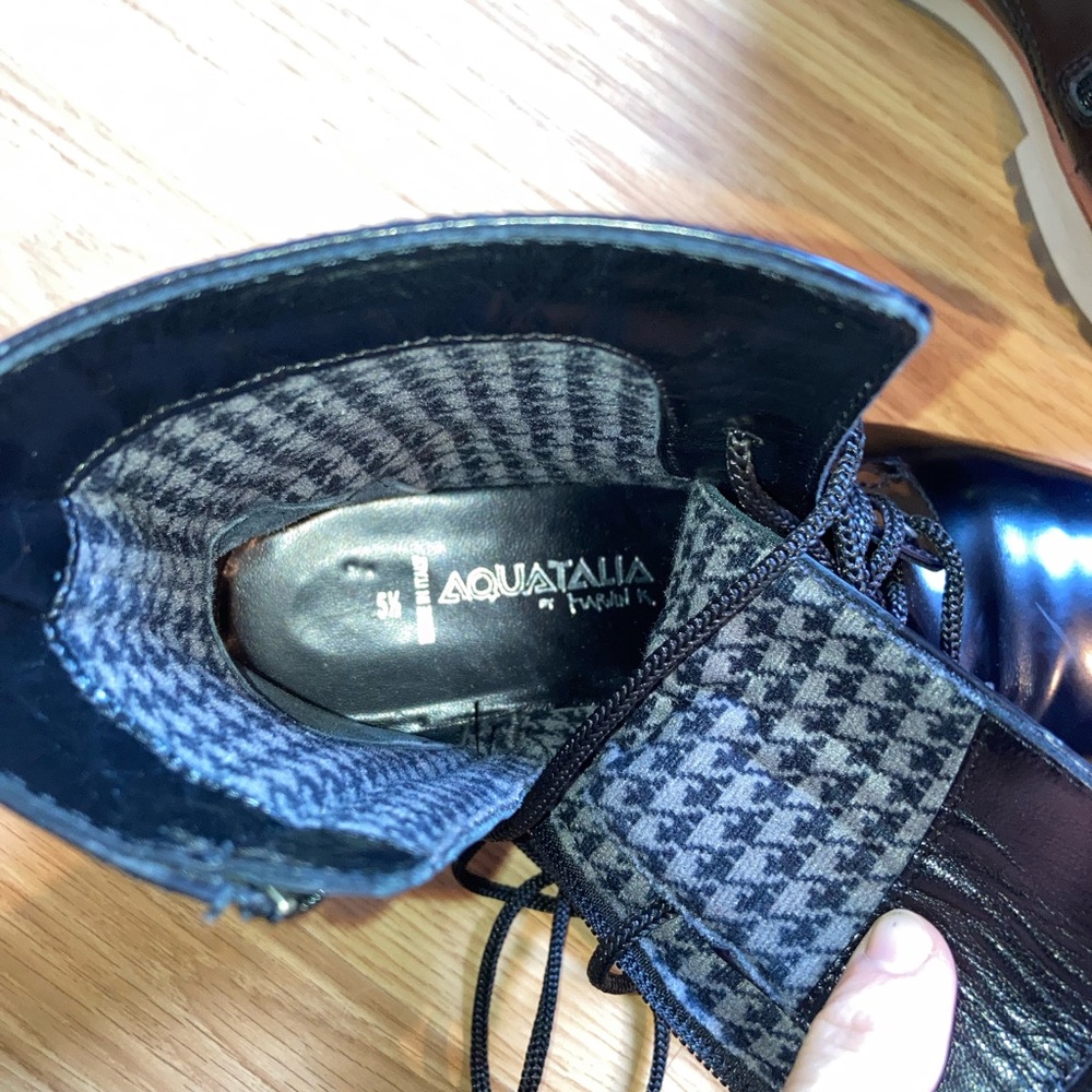 Aquatalia Zifa Waterproof Leather Lace Up Side Zip Navy Boots sz 5 1/2 - Picture 10 of 12